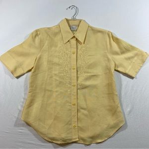 Emma James Button Down Blouse Top embroidered Short Sleeve Shirt Top Small